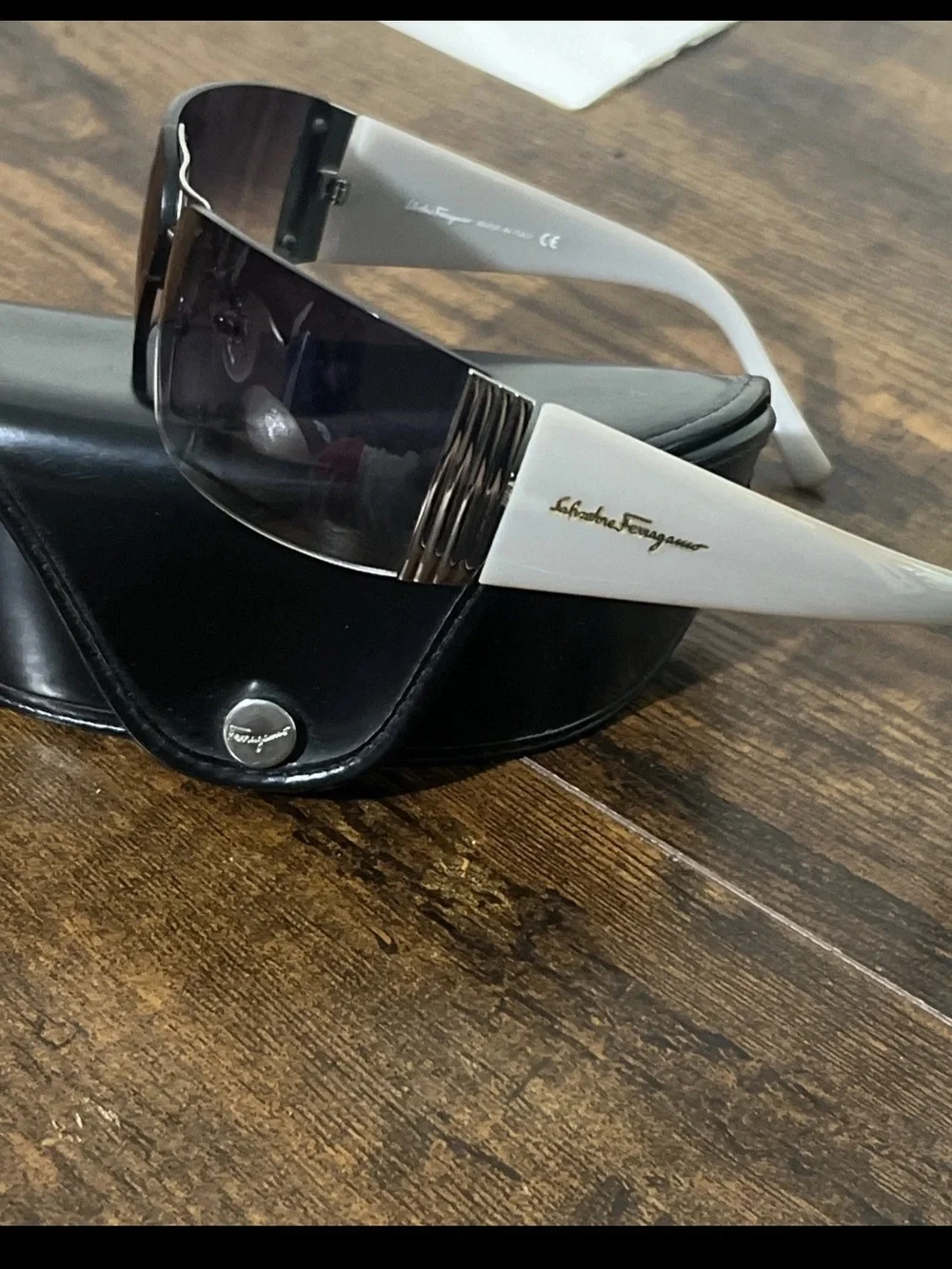 Salvatore Ferragamo Silver Frame Sunglasses with Black Gradient Lenses